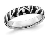 Sterling Silver Polished Black Enameled Animal Print Band Ring